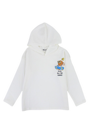 Girls Cotton Hoodie – Off-White with "Play All The Games" Print