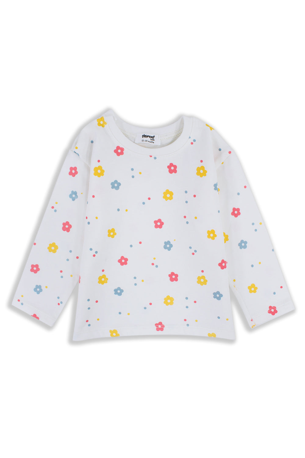 Baby Girls Cotton T-Shirt – Off-White with Flowers Print