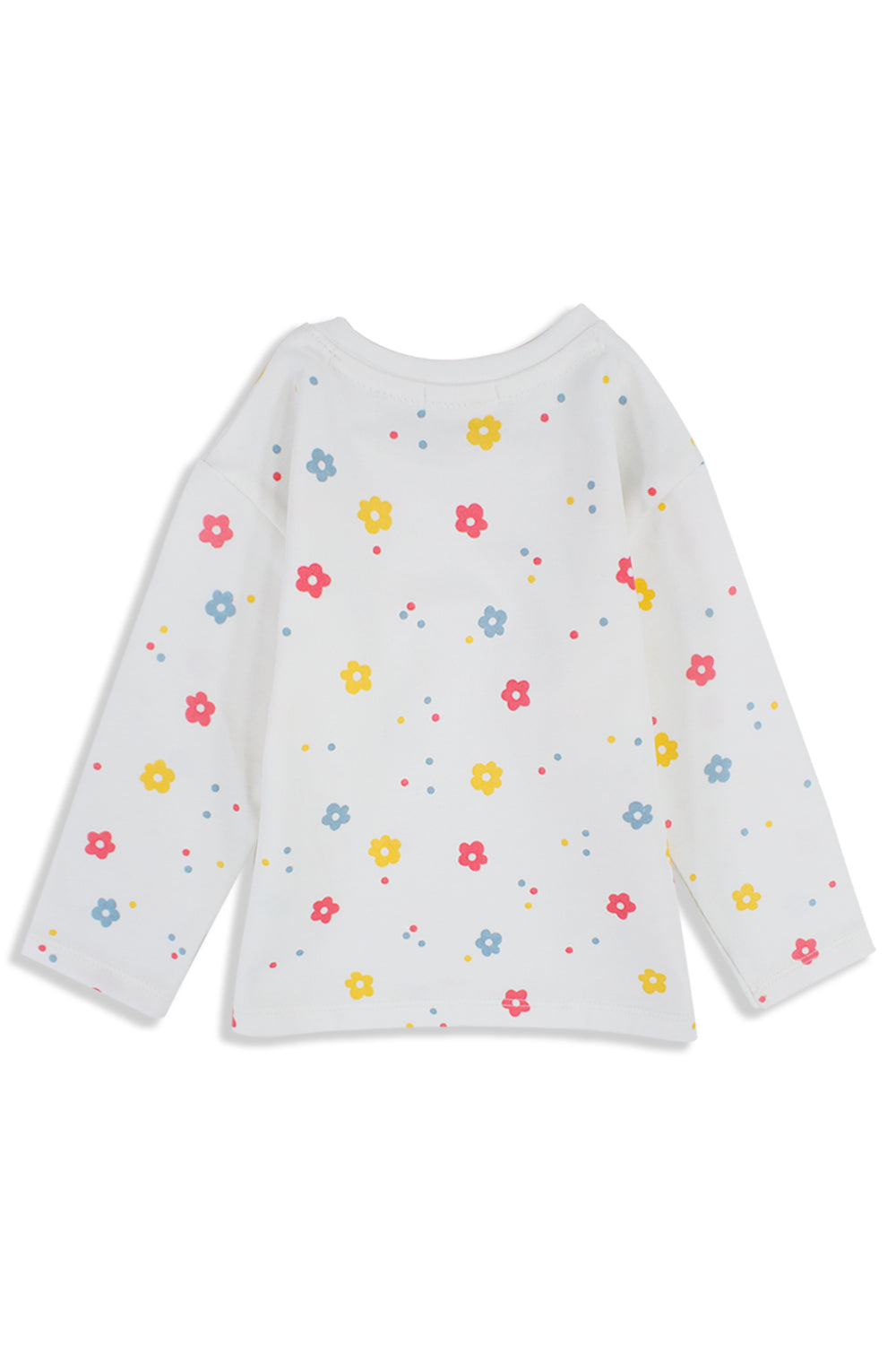 Baby Girls Cotton T-Shirt – Off-White with Flowers Print