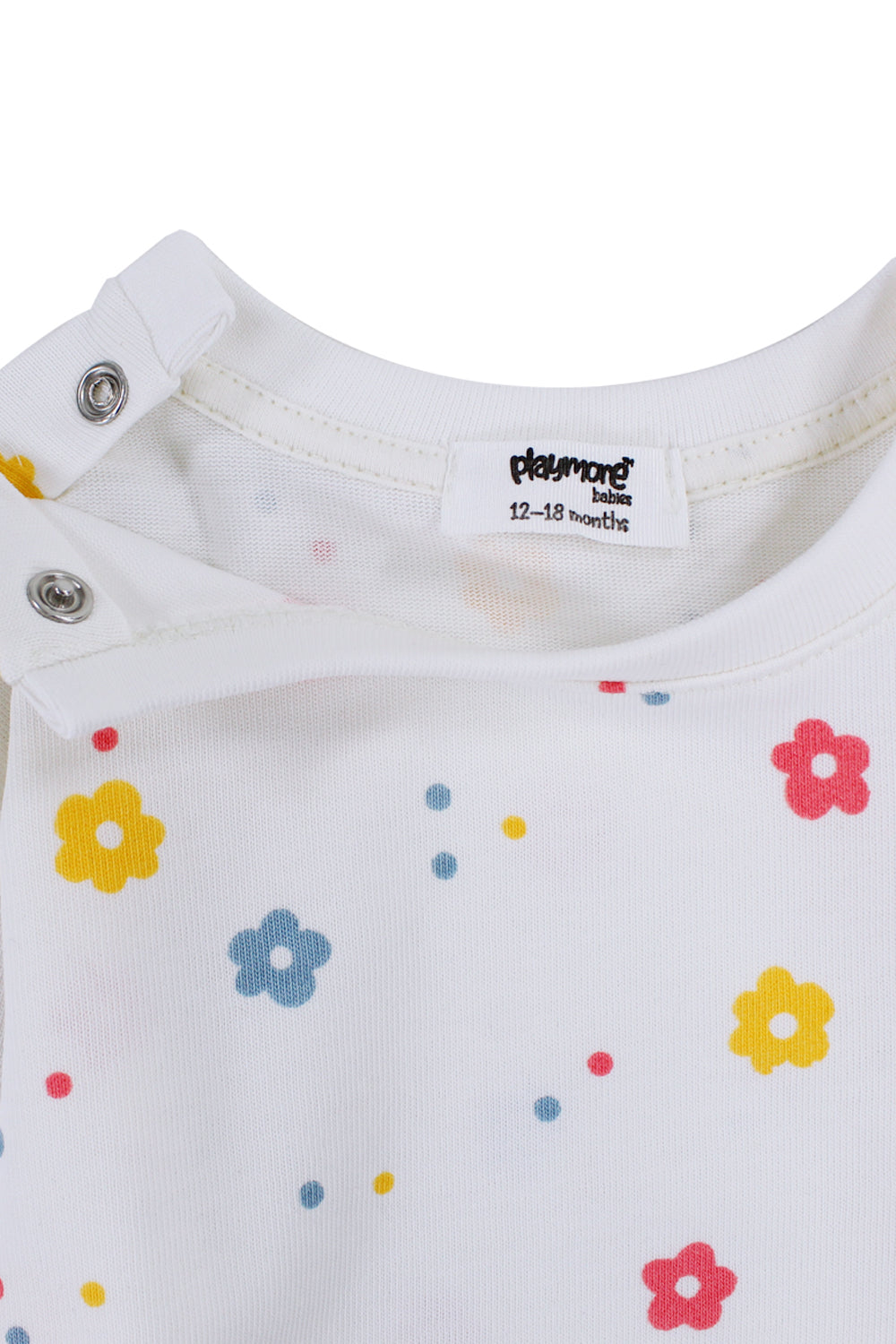 Baby Girls Cotton T-Shirt – Off-White with Flowers Print