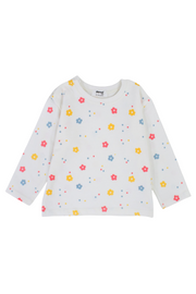 Baby Girls Cotton T-Shirt – Off-White with Flowers Print