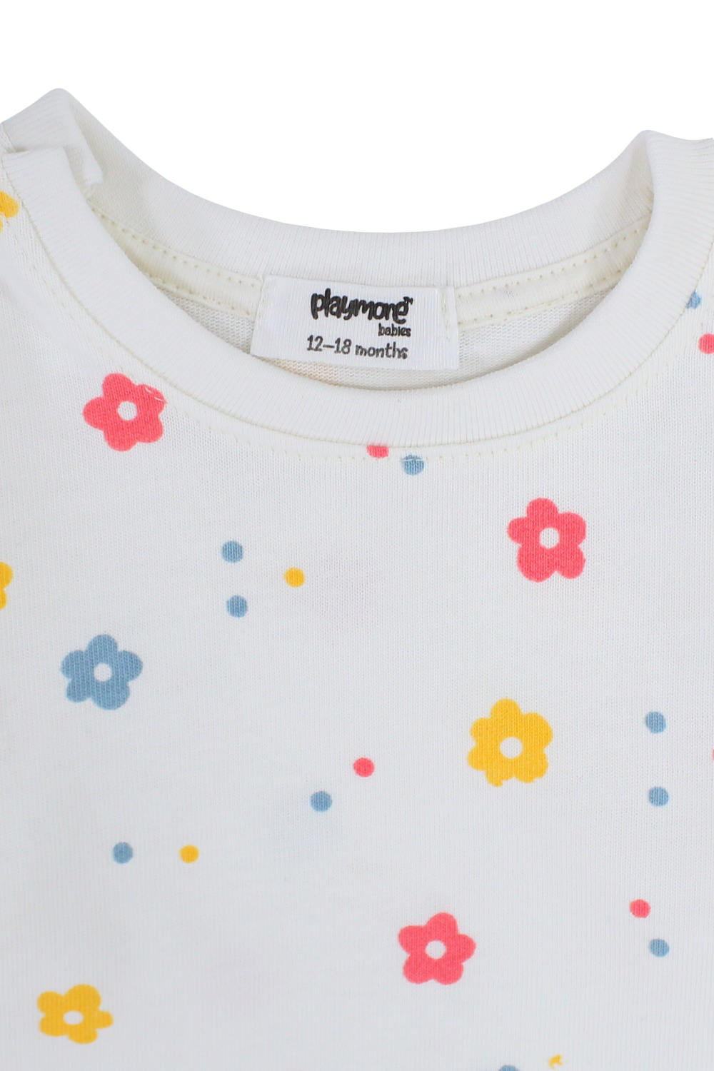 Baby Girls Cotton T-Shirt – Off-White with Flowers Print