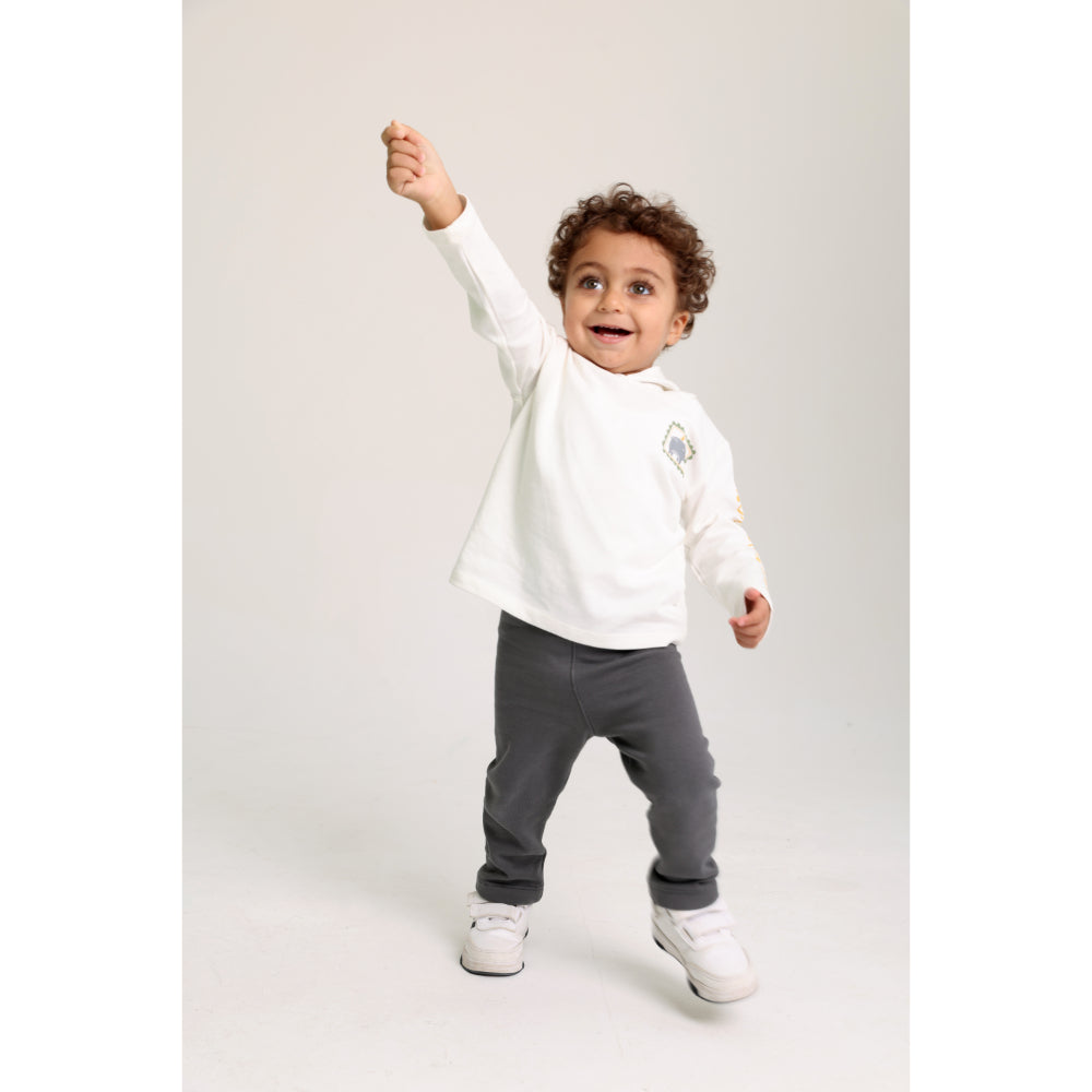 Unisex Cotton Hooded T-Shirt – Off-White with Hippopotamus Print