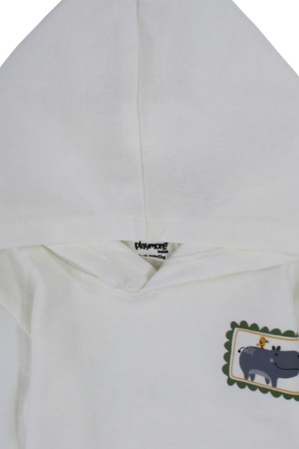 Baby Boys Cotton Hooded T-Shirt – Off-White with Hippopotamus Print