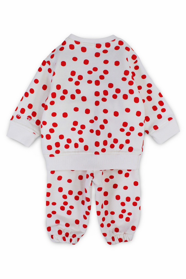 Baby Girls Cotton 2-Piece Outfit Set – Off-White with Red Polka Dots