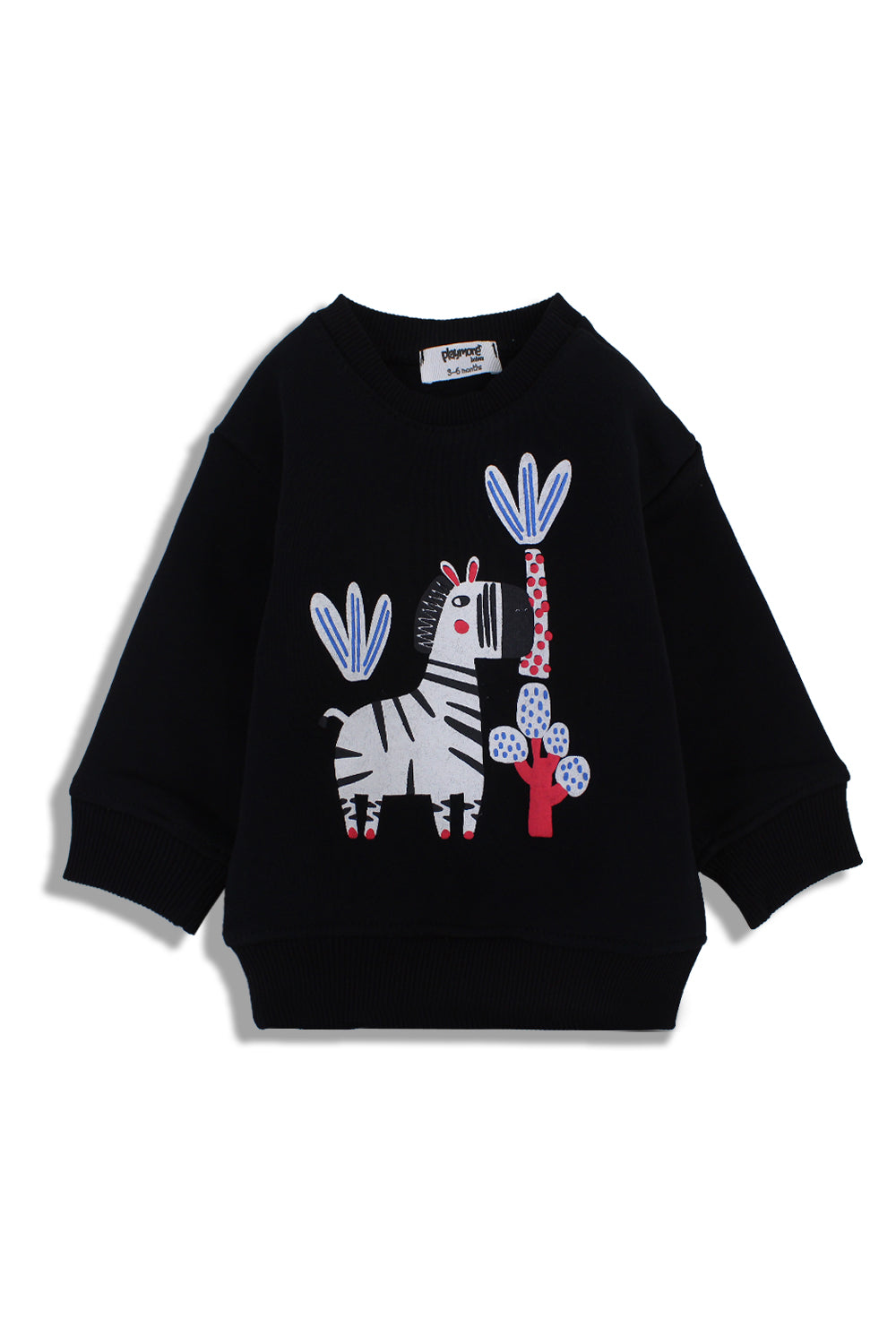 Baby Boys Cotton Sweatshirt – Black with Zebra Print
