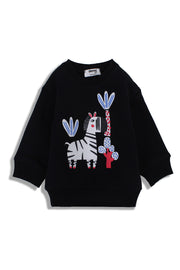 Baby Boys Cotton Sweatshirt – Black with Zebra Print