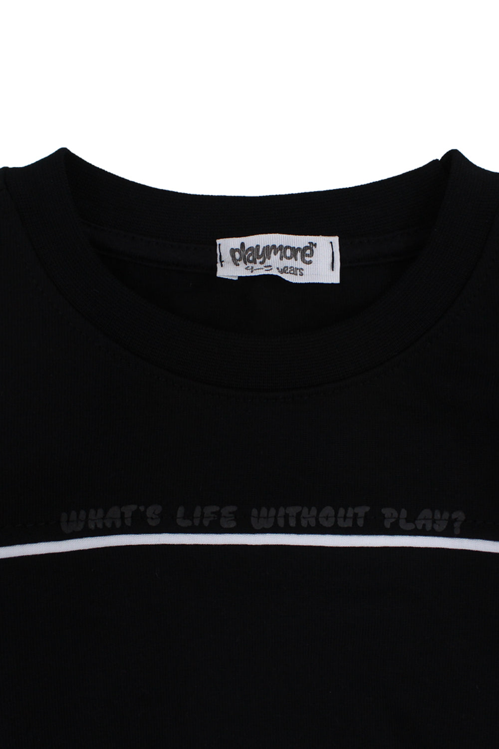 Boys Cotton T-shirt Black with White Line Print