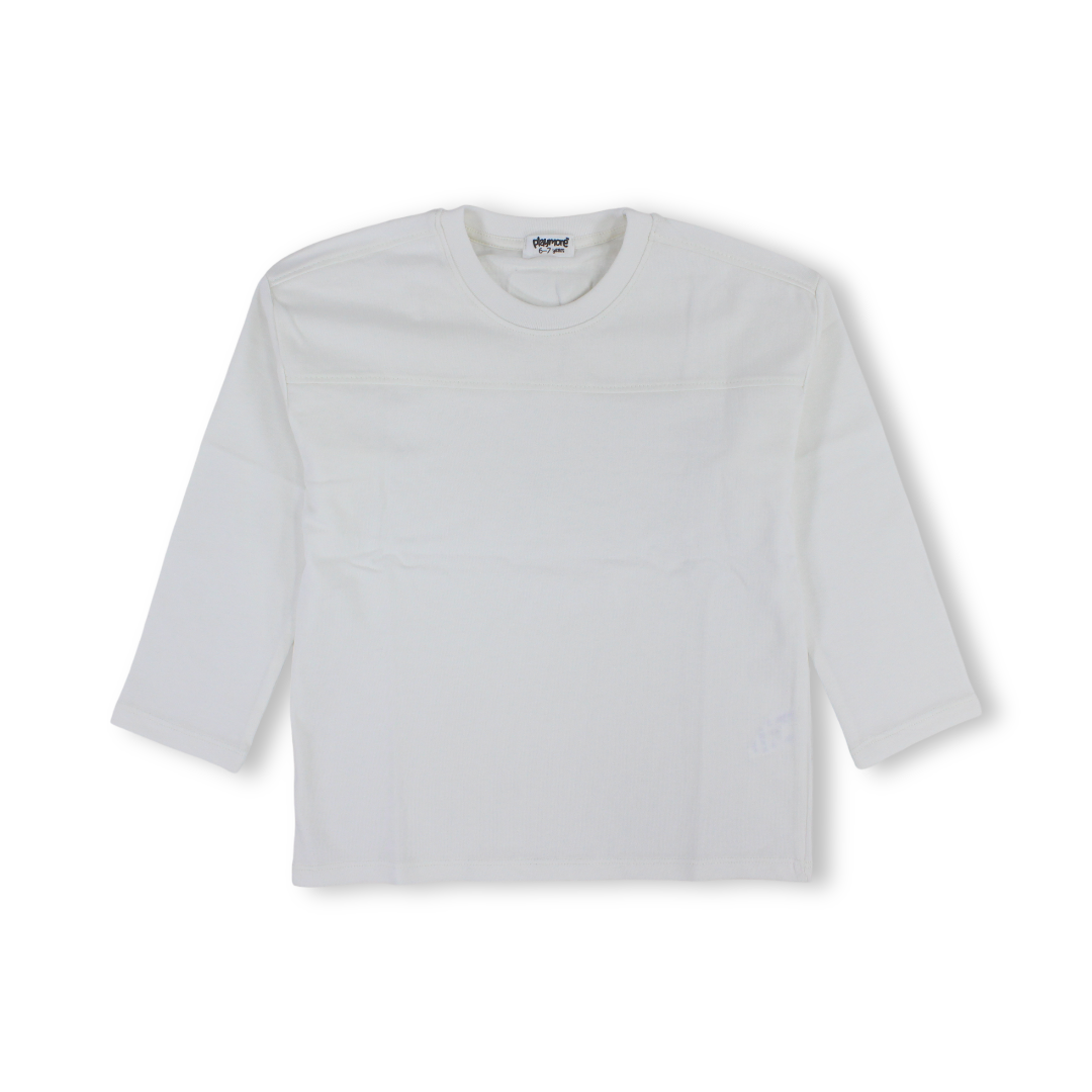 Unisex Boys Cotton T-Shirt – Off-White with White "Playmore" Design