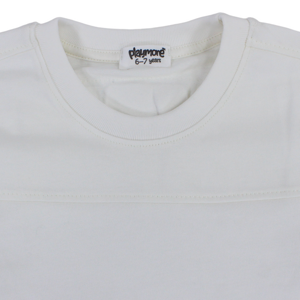Unisex Boys Cotton T-Shirt – Off-White with White "Playmore" Design