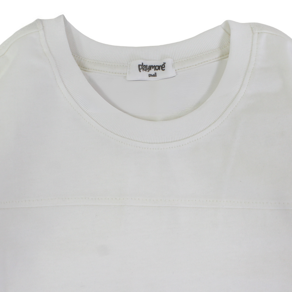 Teens Cotton T-Shirt – Off-White with White "Playmore" Design