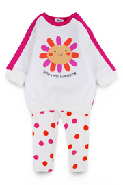 Baby Girls Cotton 2-Piece Outfit Set – Off-White & Fuchsia with "Little Miss Sunshine" Print