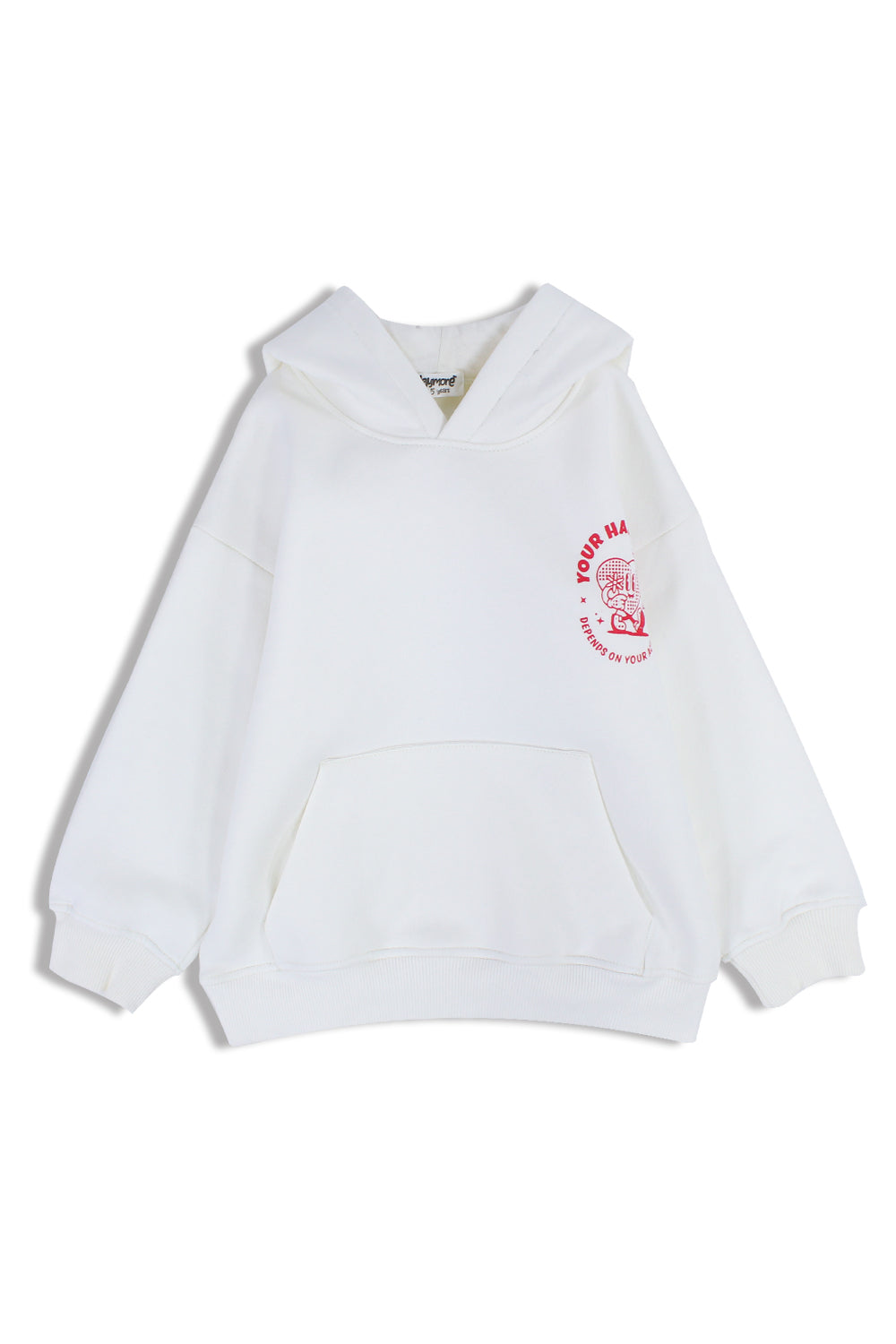 Boys Cotton Hoodie – Off-White with "Your Happiness" Print