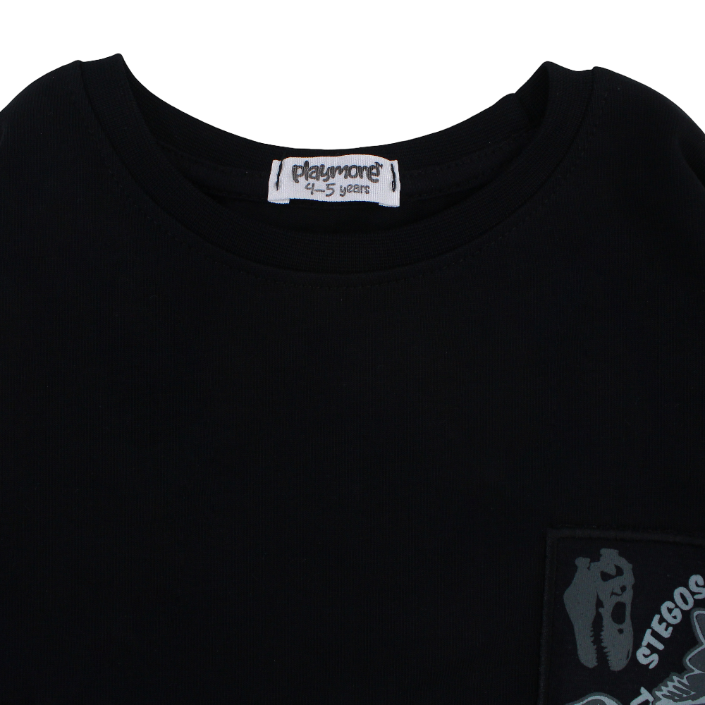 Boys Cotton T-Shirt – Black with Dinosaurs Print