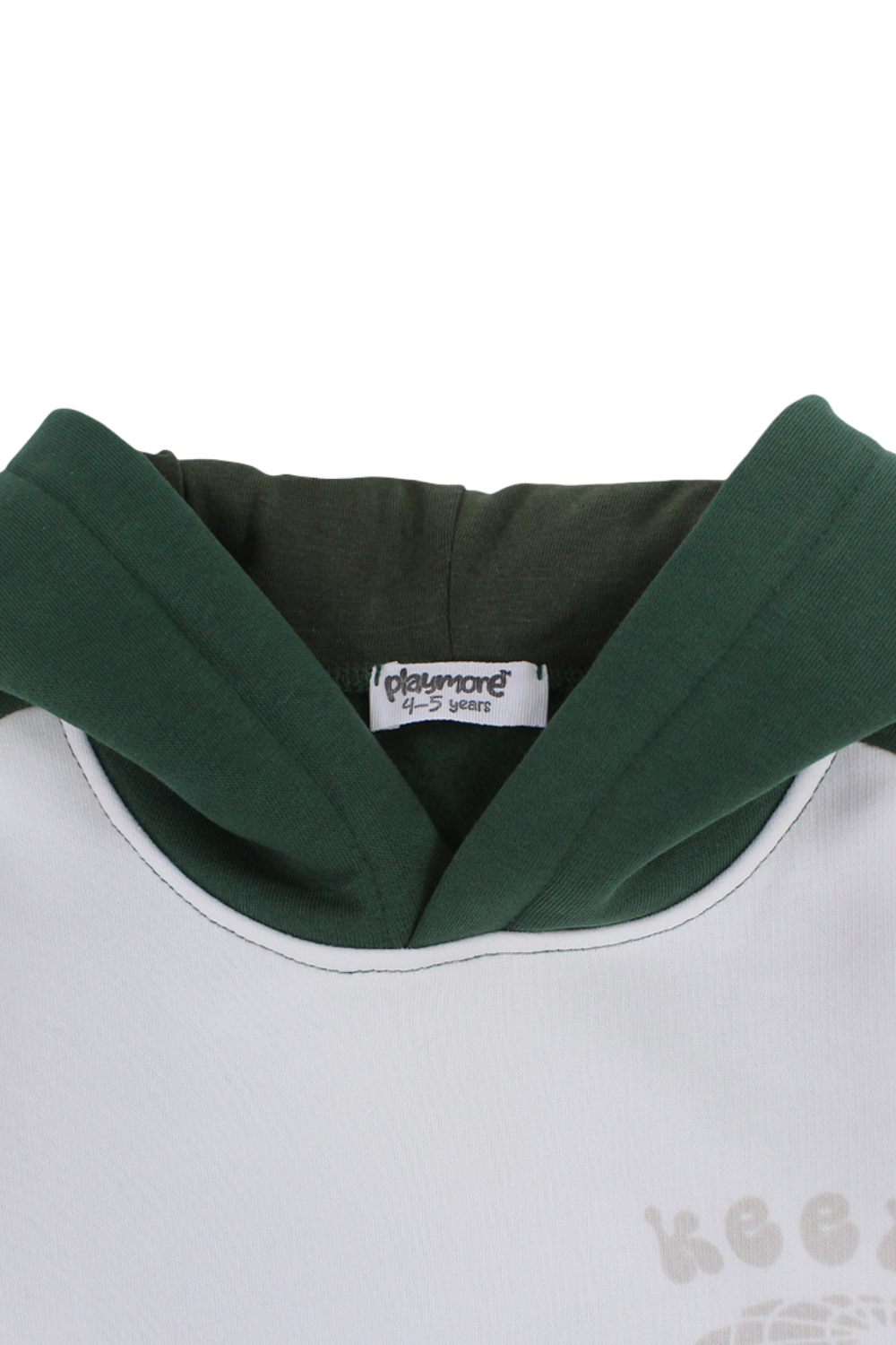 Boys Cotton Hoodie – Off-Wihte & Olive with "Keep on Playing" Print