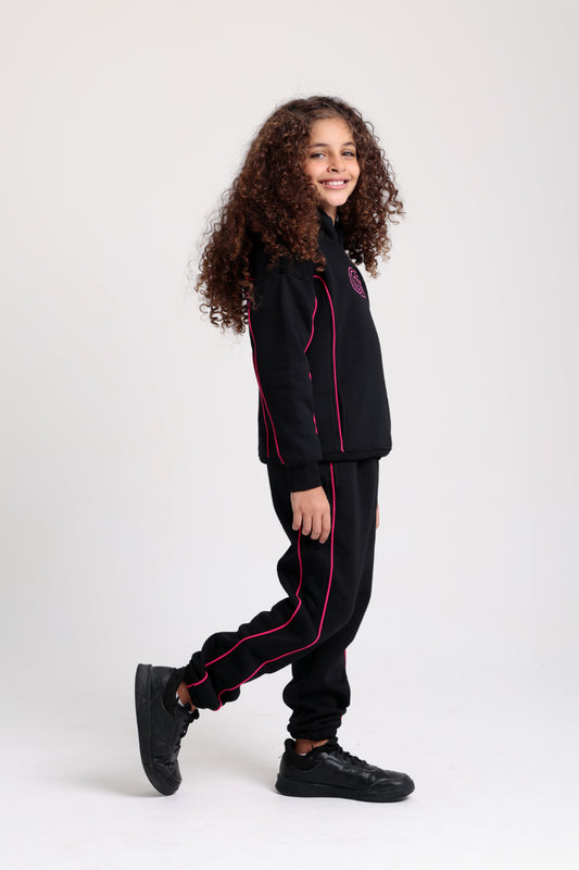 Girls Cotton Hoodie - Black with "Play Couture" Print