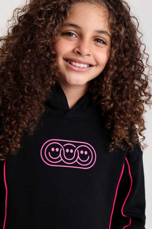 Girls Cotton Hoodie - Black with "Play Couture" Print