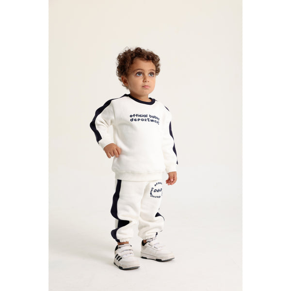 Baby Boys Cotton Outfit Set – Off-White with “Official Babies Department“ Design