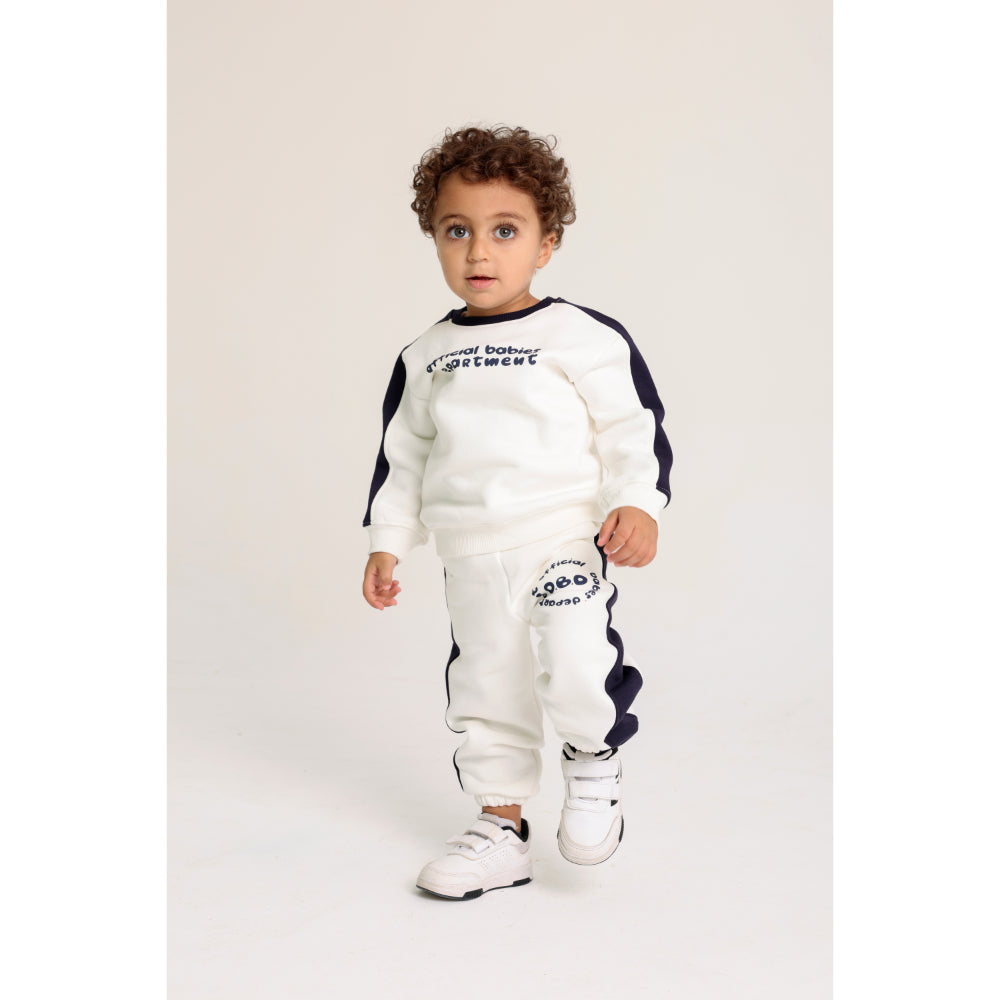 Baby Boys Cotton Outfit Set – Off-White with “Official Babies Department“ Design
