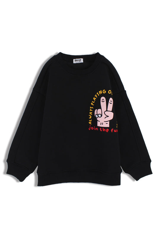Boys Cotton Sweatshirt – Black with "Join The Fun" Print