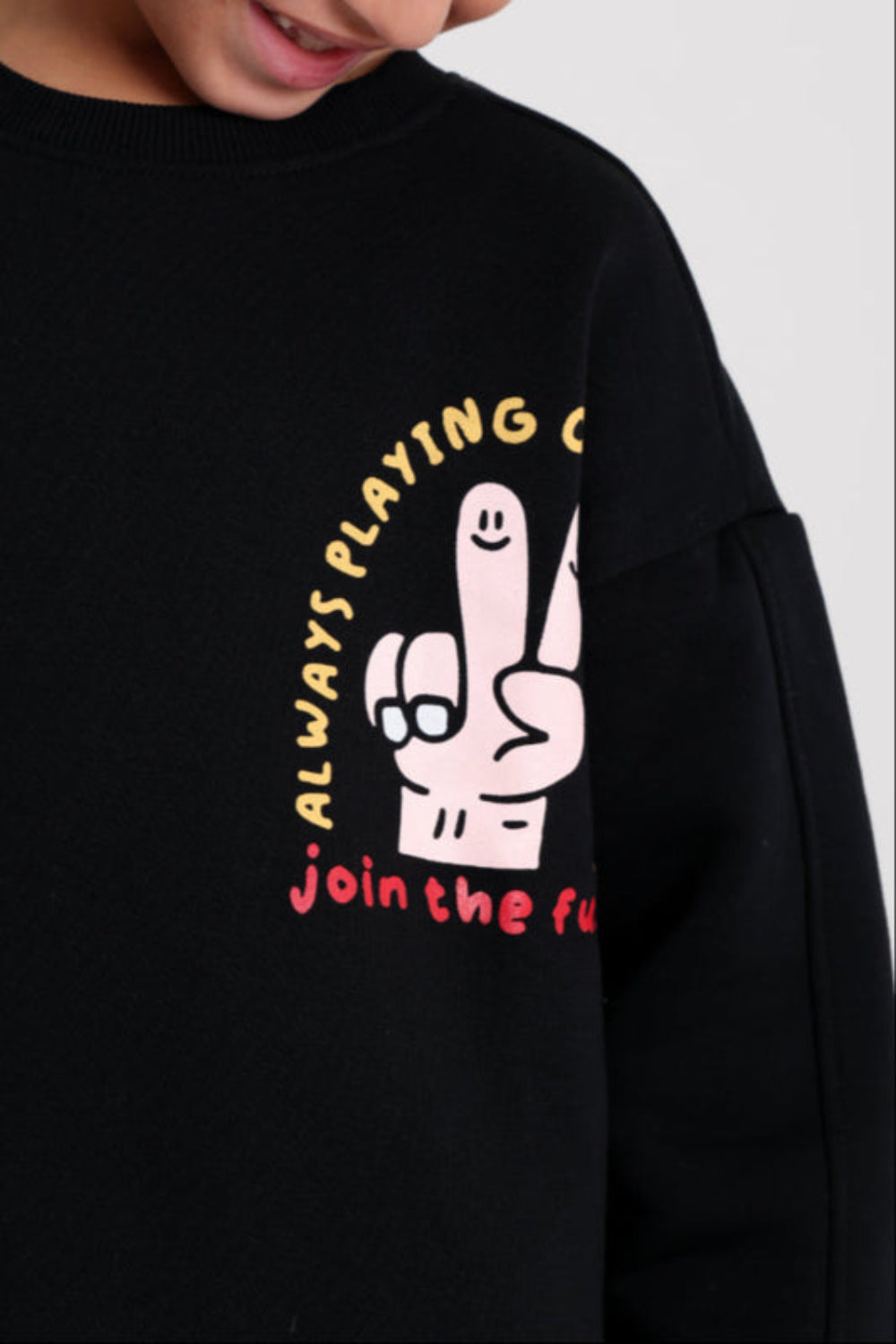Boys Cotton Sweatshirt – Black with "Join The Fun" Print