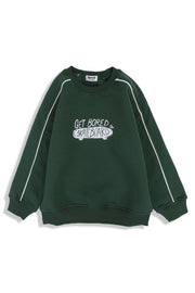 Boys Cotton Sweatshirt – Olive with "Get Bored Skateboard" Print