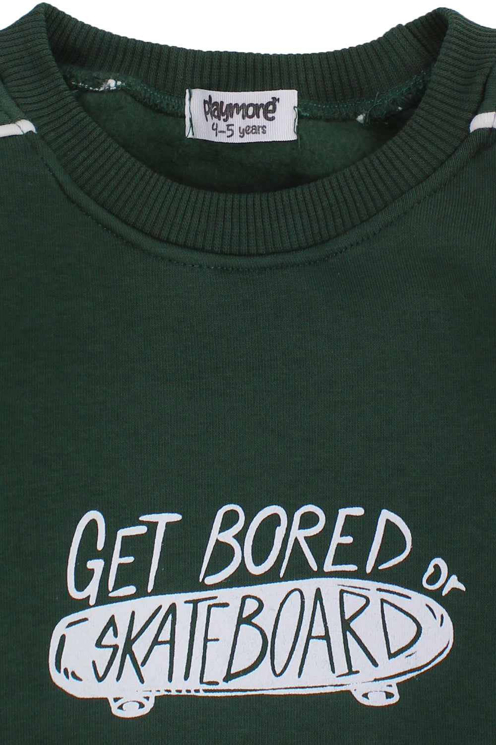 Boys Cotton Sweatshirt – Olive with "Get Bored Skateboard" Print