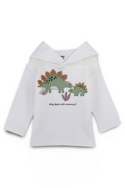 Baby Boys Cotton Hoodie – Off-white with Dino Print
