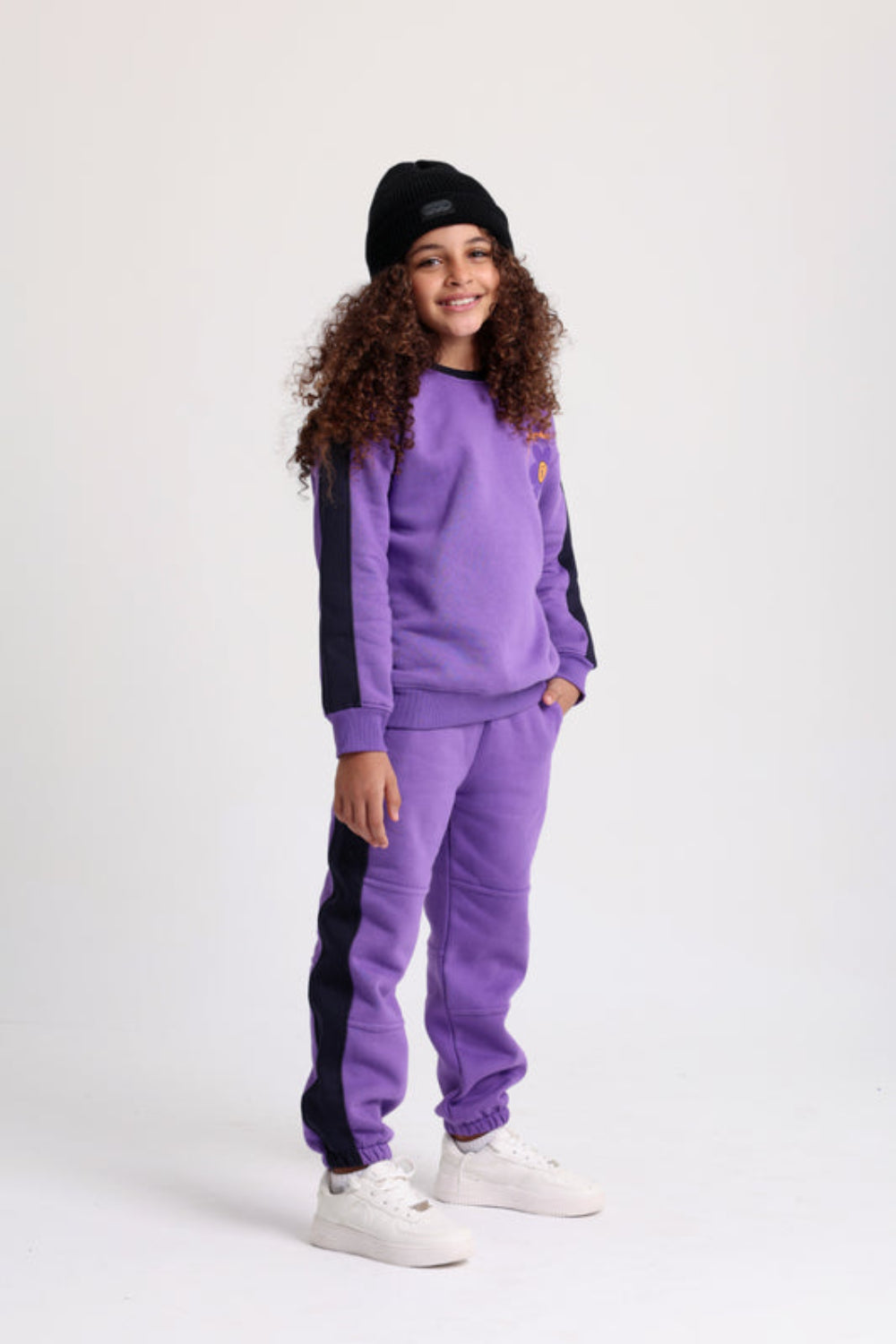 Girls Cotton Sweatshirt - Purple with "Smile Garden - Always Happy" Print