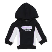Baby Girls Cotton Hoodie – Black & Off White with “Trouble Maker” Print