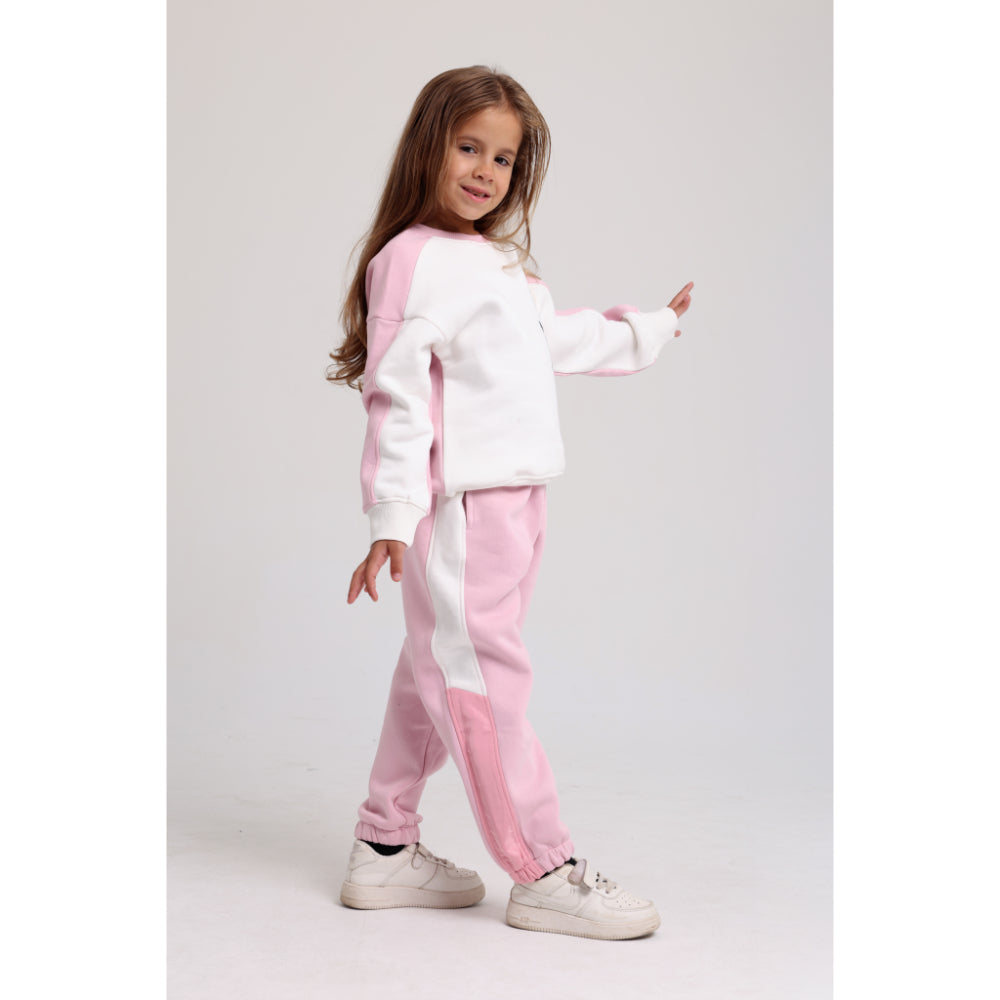 Girls Cotton Sweatshirt – Off-White & Pink with Flowers Print