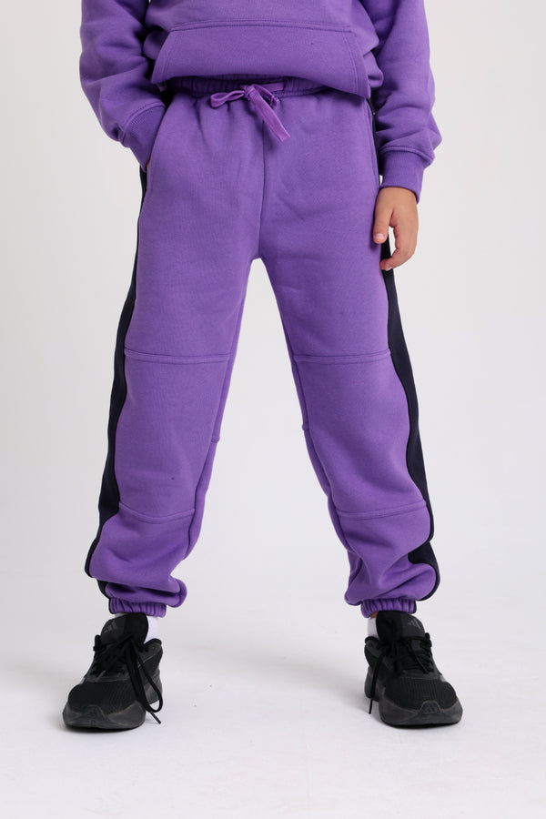 Girls Cotton Sweatpants - Purple & Navy