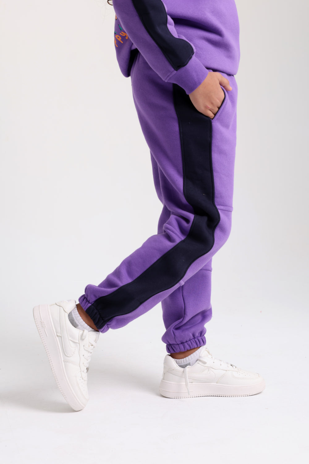 Girls Cotton Sweatpants - Purple & Navy