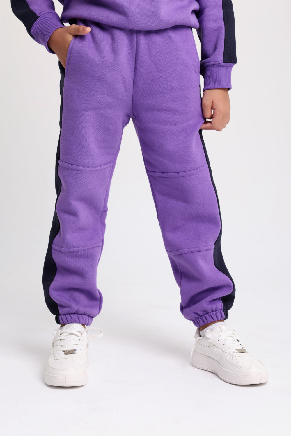 Girls Cotton Sweatpants - Purple & Navy