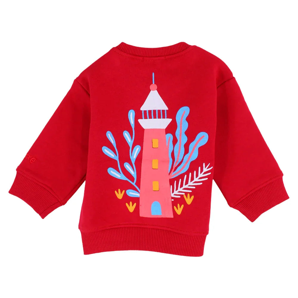 Baby Girls Sweatshirt – Red with “Born Swimmer” Print