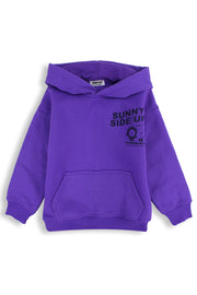 Girls Cotton Hoodie – Purple with "Sunny Side Up" Print