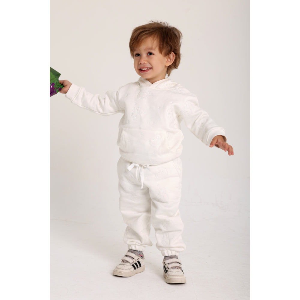 Unisex Baby Cotton 2-Piece Outfit Set – Off-White with Smiley Faces