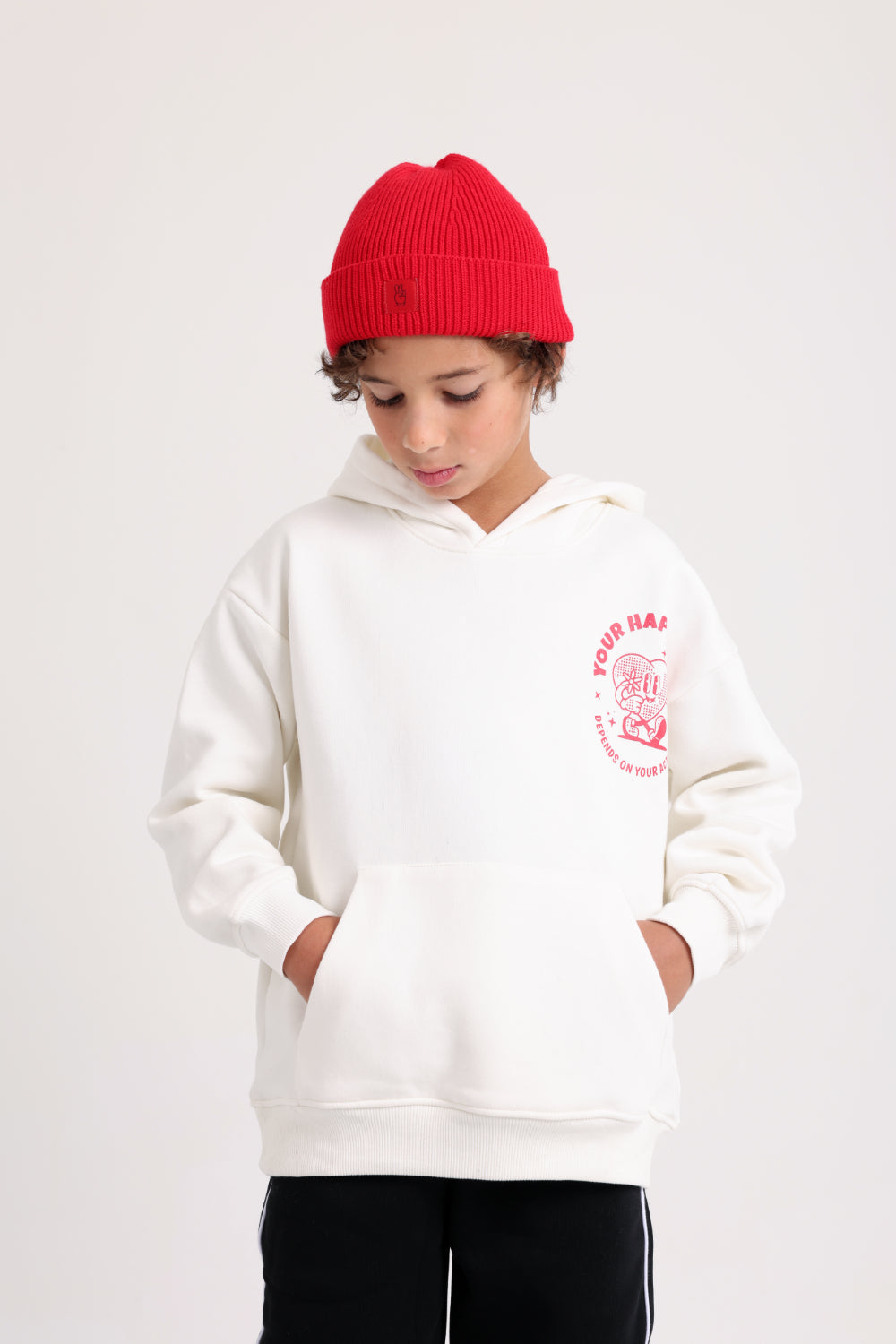 Unisex Cozy Blend Ice Cap – Red with Victory Sign Print