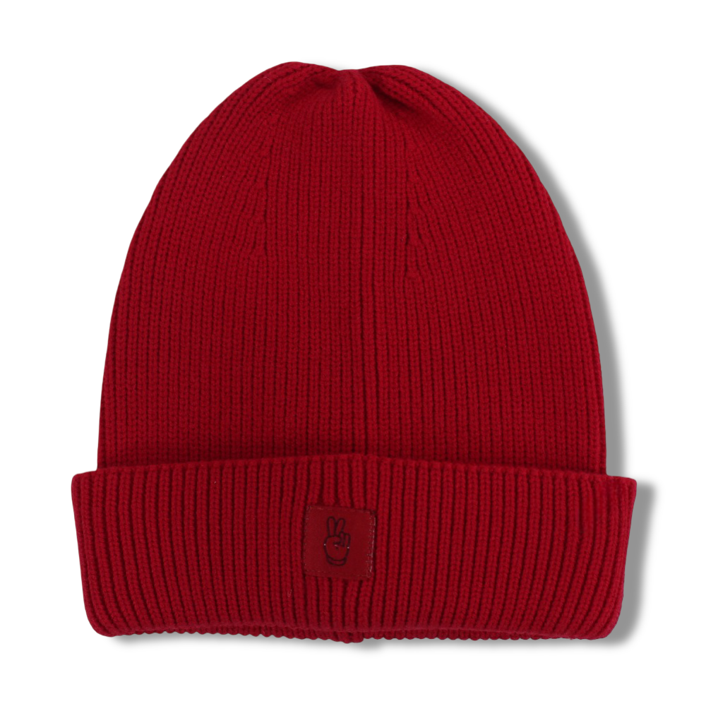Unisex Cozy Blend Ice Cap – Red with Victory Sign Print