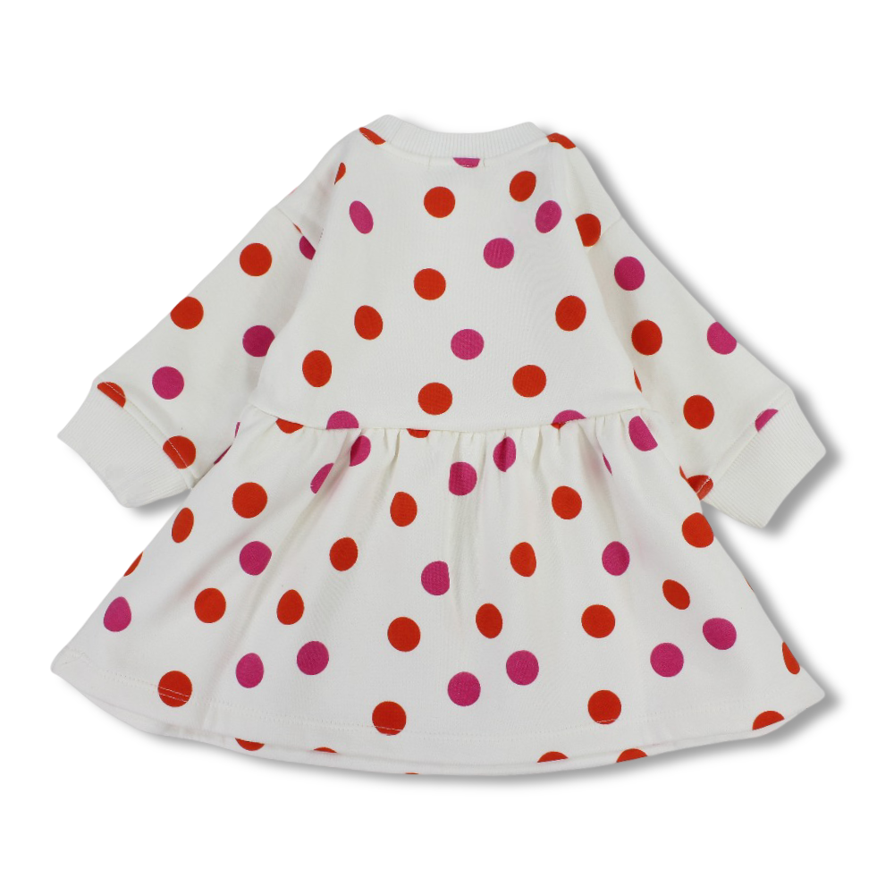 Baby Girls Cotton Dress – Off-White with Polka Dots Print