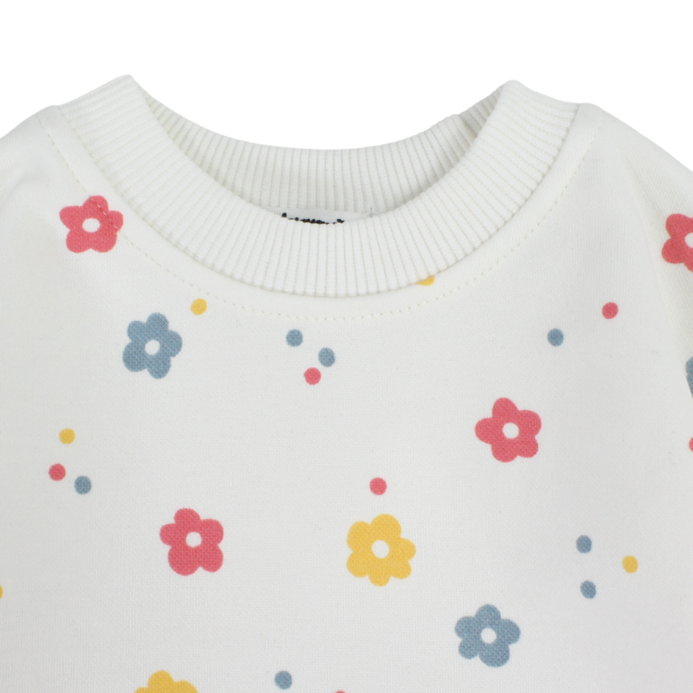 Baby Girls Cotton Dress – Off-White with Flowers Print