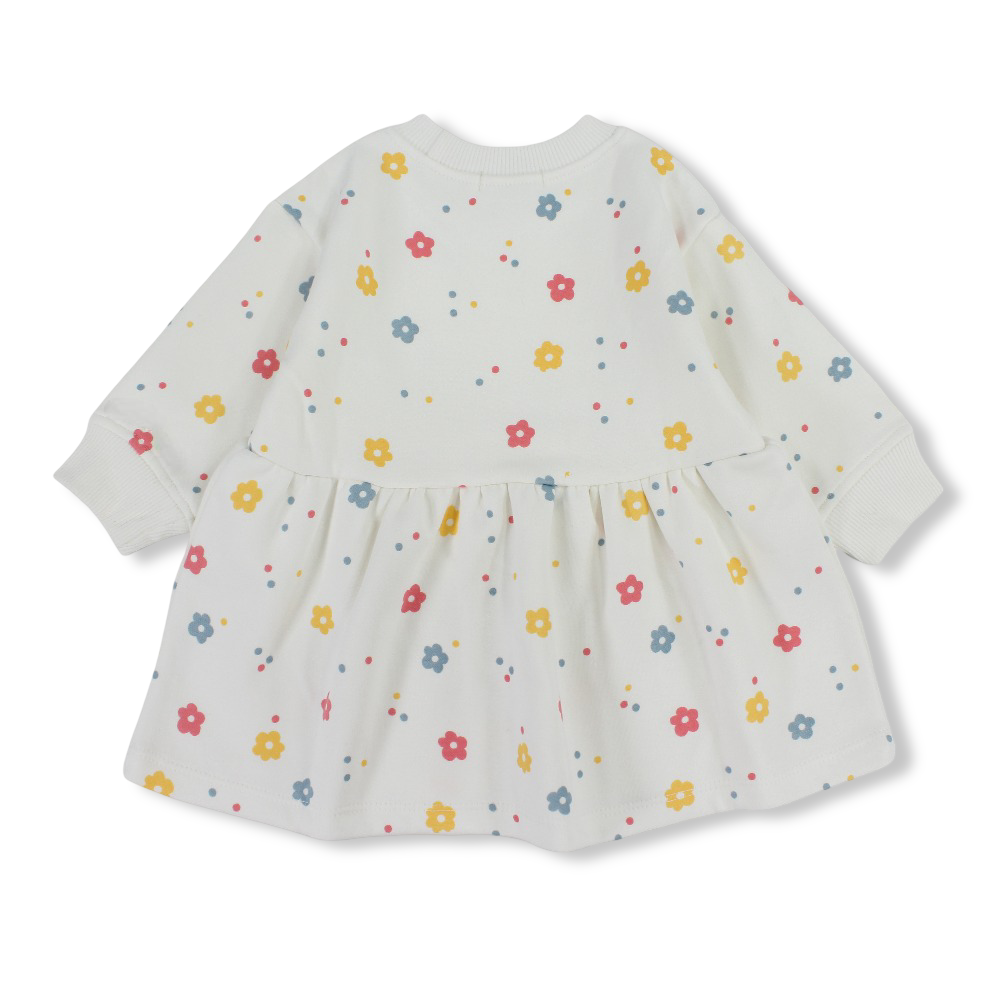 Baby Girls Cotton Dress – Off-White with Flowers Print
