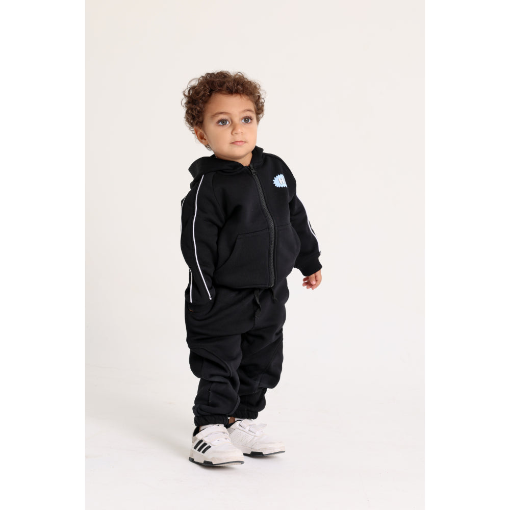 Unisex Baby Cotton Hoodie – Black with “Hi“ Design