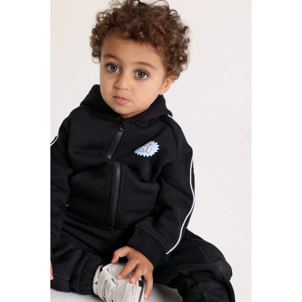 Unisex Baby Cotton Hoodie – Black with “Hi“ Design