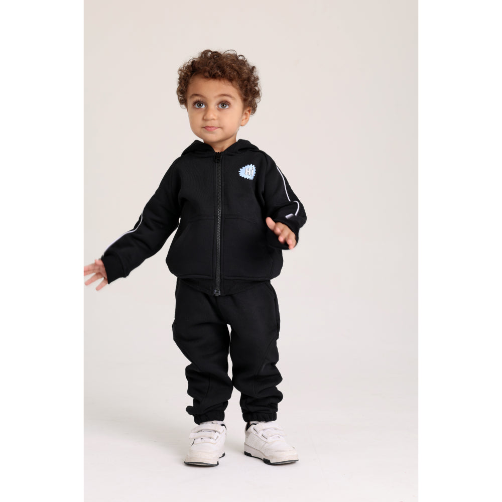 Unisex Baby Cotton Hoodie – Black with “Hi“ Design