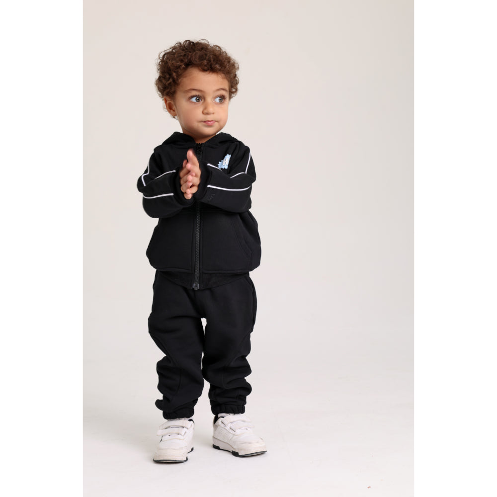 Unisex Baby Cotton Hoodie – Black with “Hi“ Design