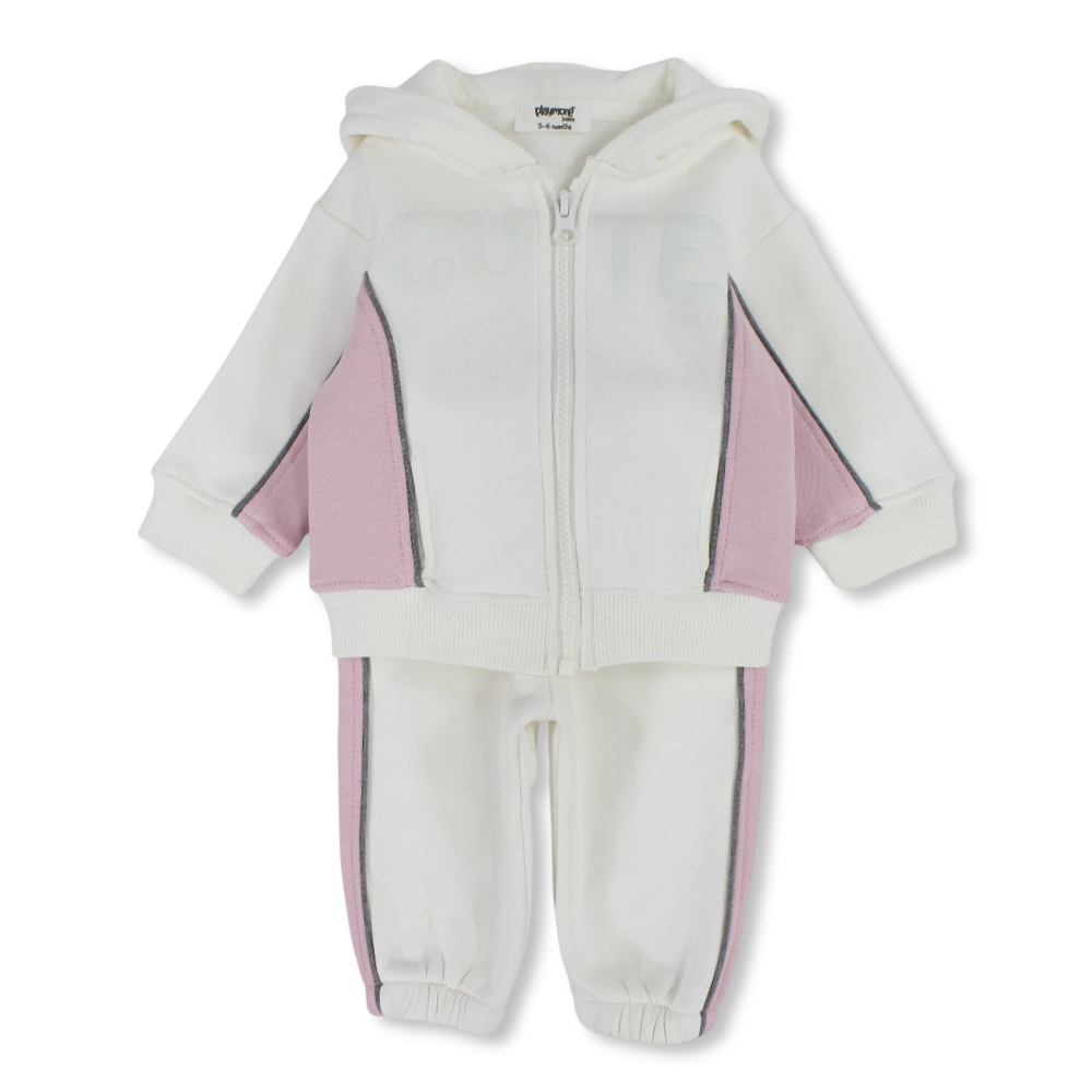 Unisex Baby Cotton Outfit Set – Off-White & Pink