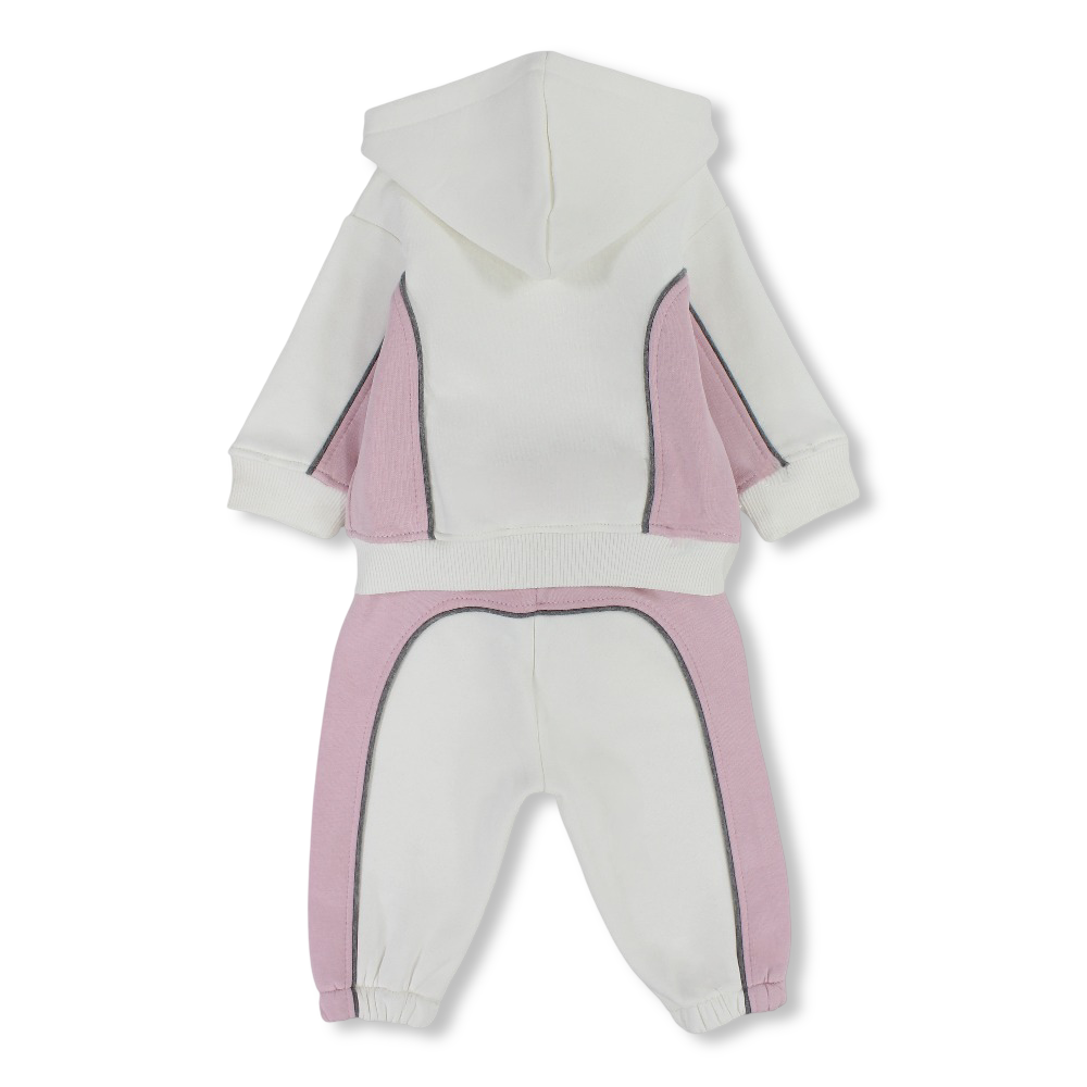 Unisex Baby Cotton Outfit Set – Off-White & Pink