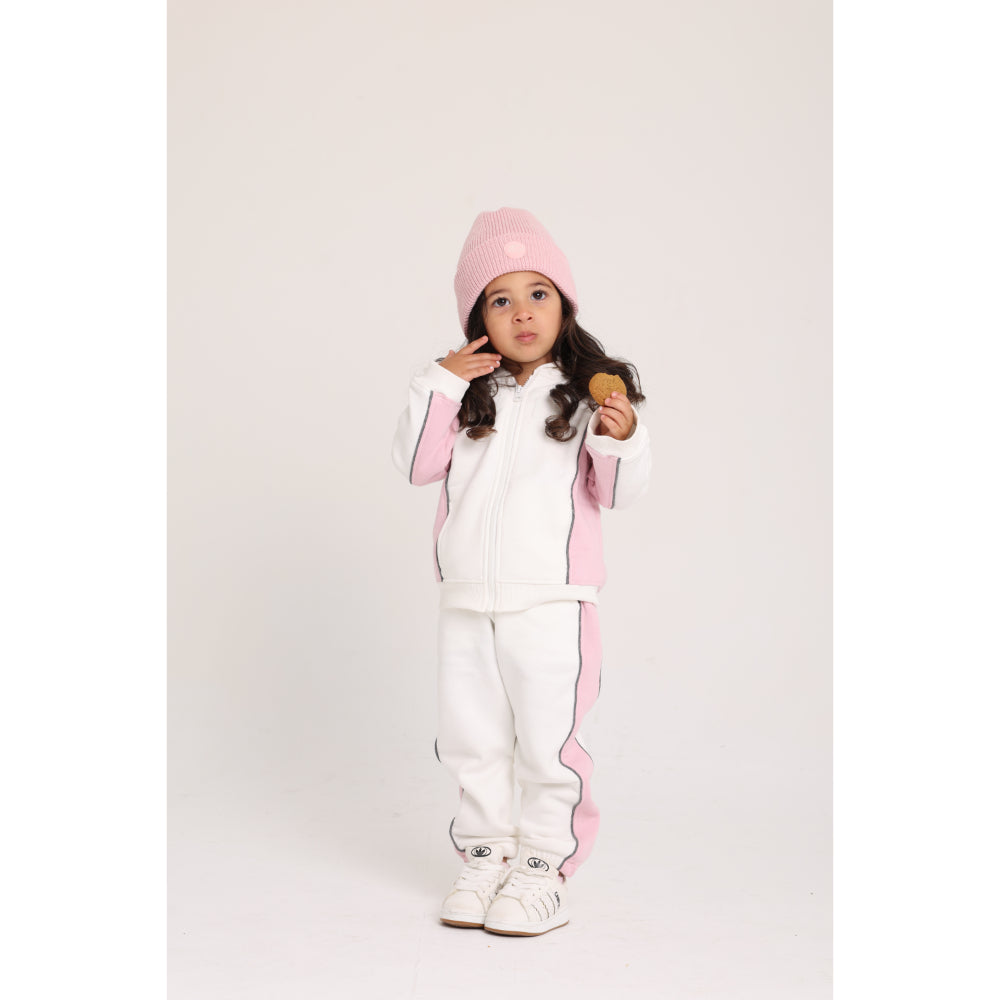 Unisex Baby Cotton Outfit Set – Off-White & Pink