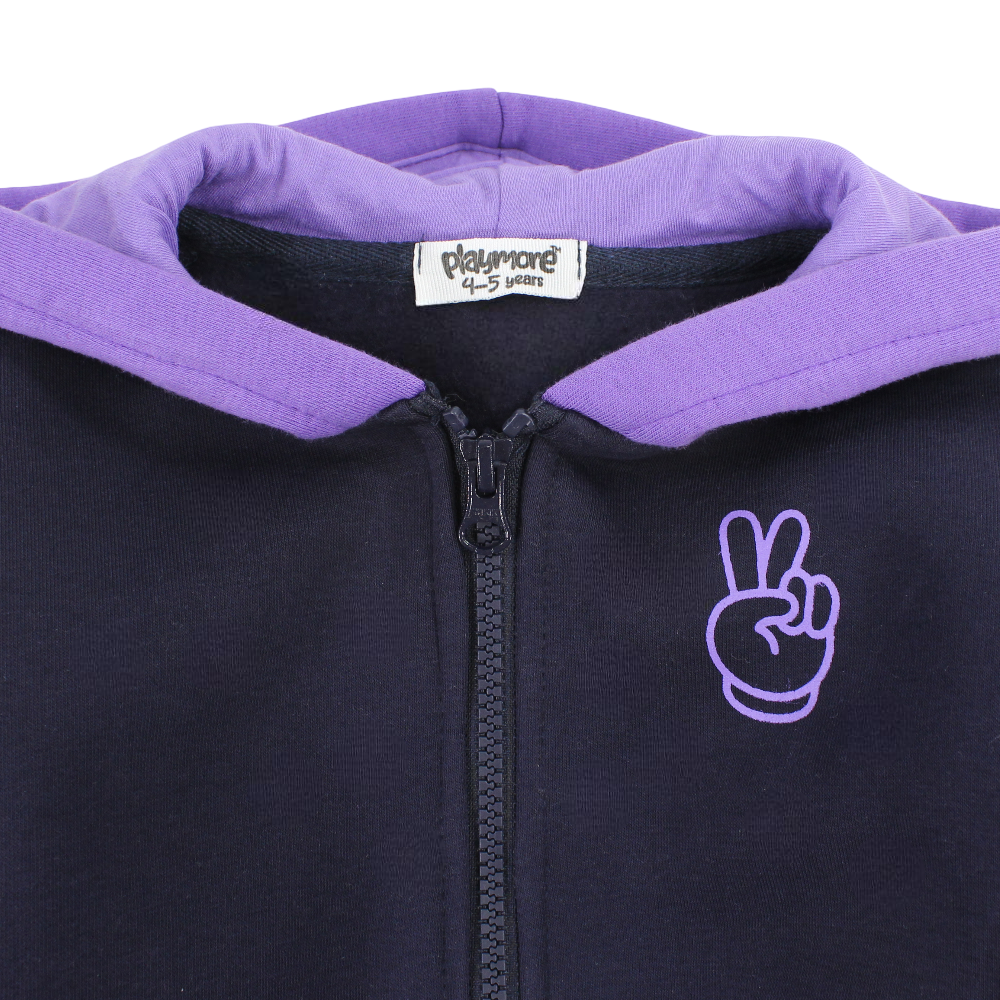 Unisex Cotton Hoodie – Navy with Peace Sign Print